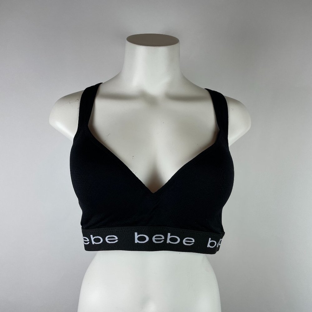 BEBE 3X PLUS SIZED Black logo sports BRA